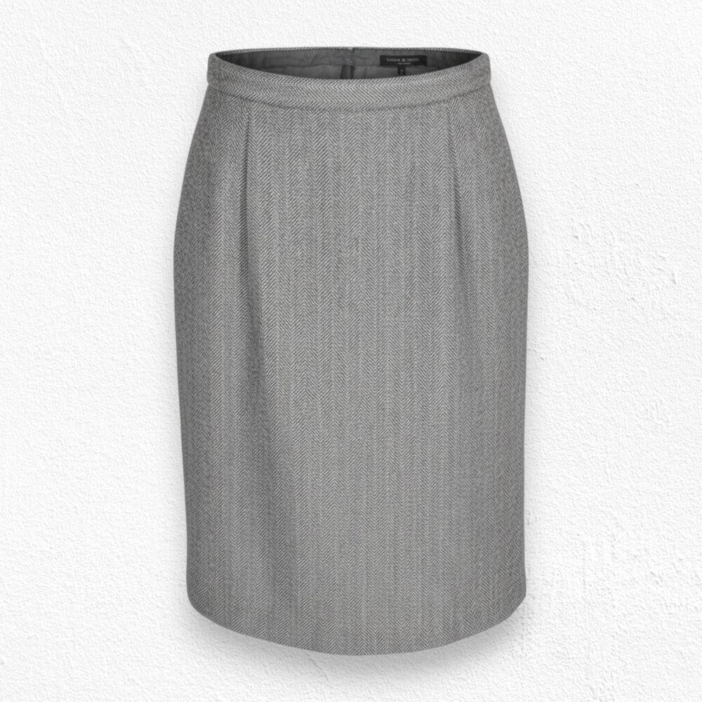 60s Vintage Brown Herringbone Wool Quiet Luxury Pencil Knee Length Skirt Size 10